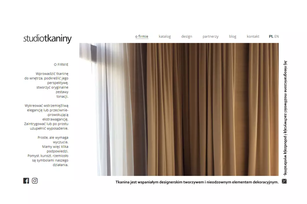 Zrzut ekranu strony Firany, zasłony i dekoracje okien | Studio Tkaniny