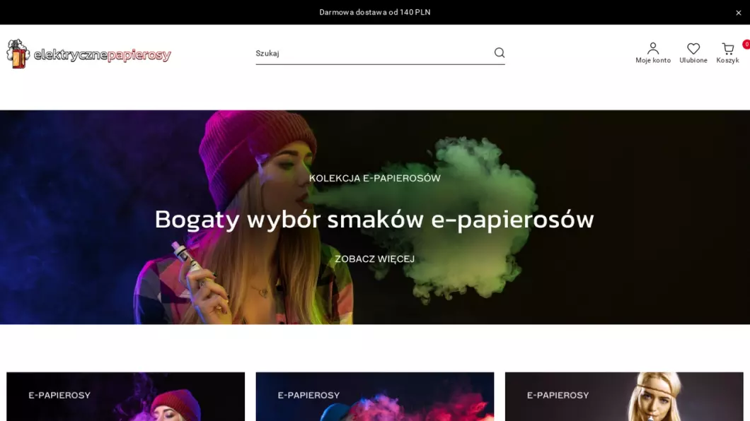 Zrzut ekranu strony E-papierosy - Sklep ElektrycznePapierosy.pl