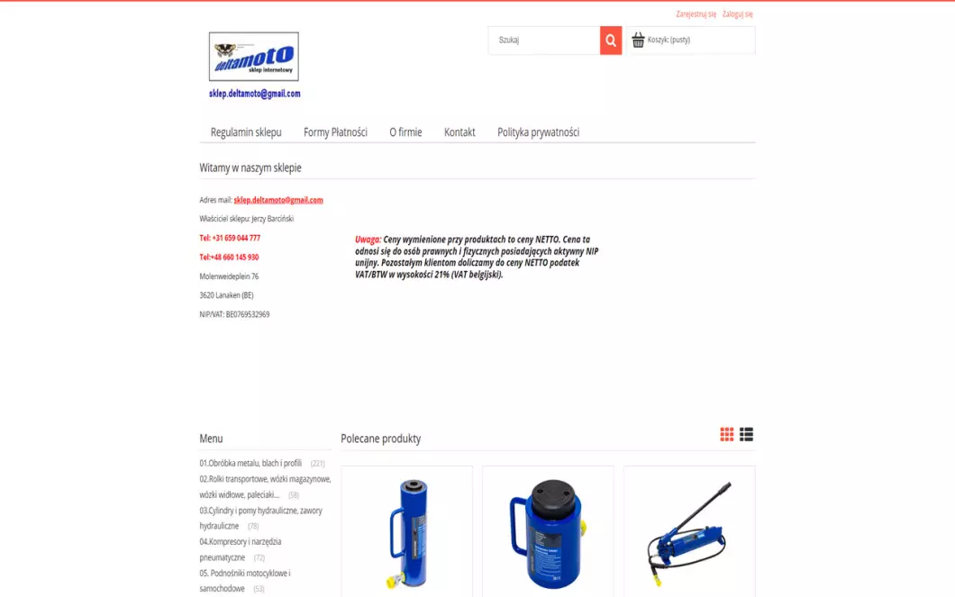 Zrzut ekranu strony Wyposażenie magazynów - Delta Moto