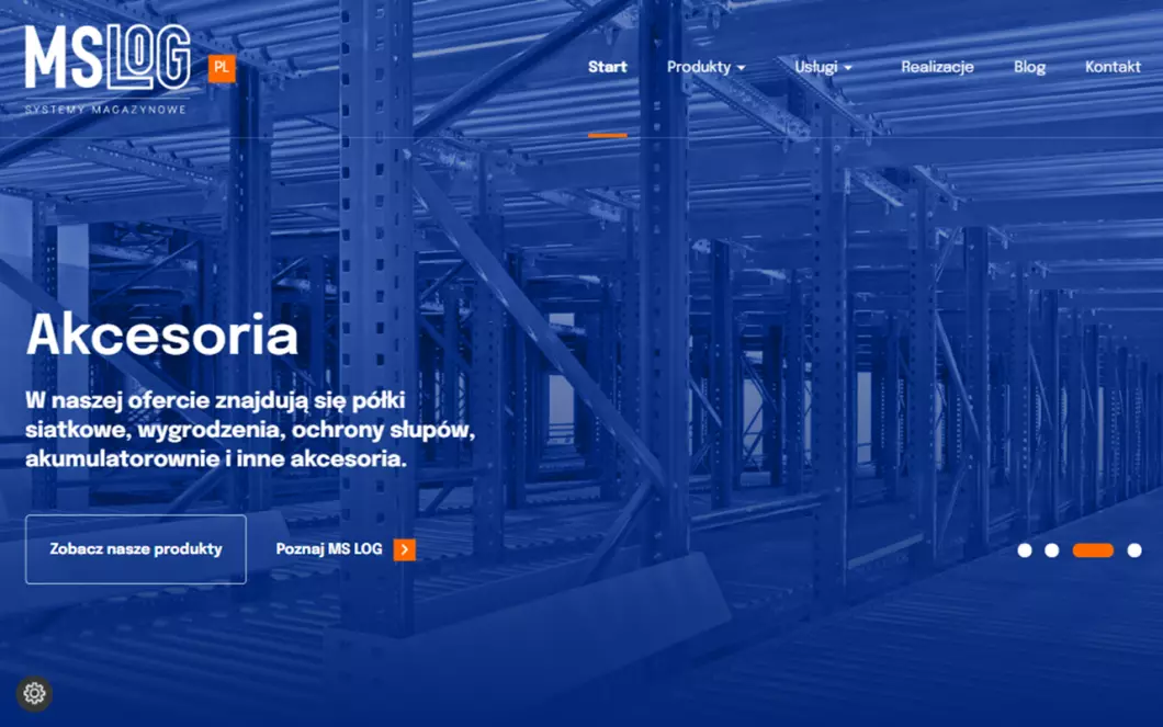 Zrzut ekranu strony Regały magazynowe - MS LOG