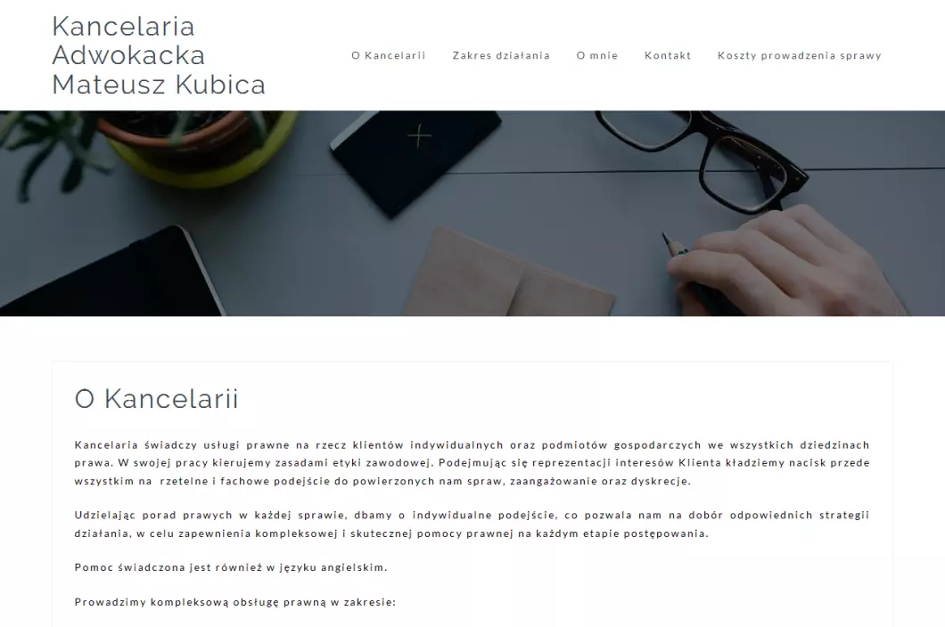 Zrzut ekranu strony Kancelaria Adwokacka Bielsko-Biała | Adwokat Mateusz Kubica