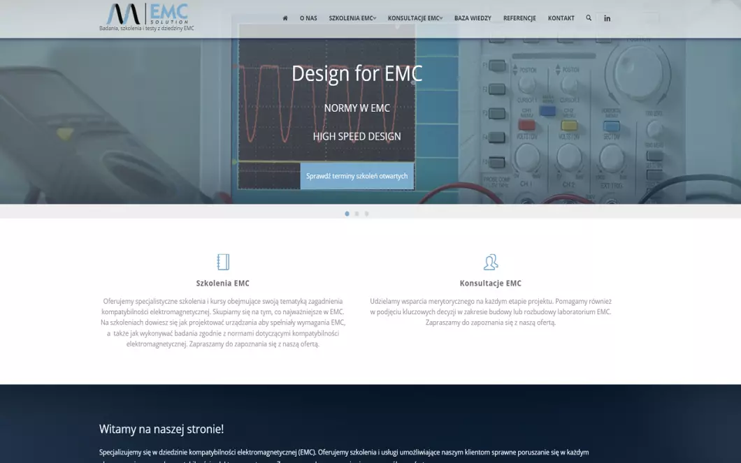 Zrzut ekranu strony EMCSolution Szkolenia i konsultacje EMC