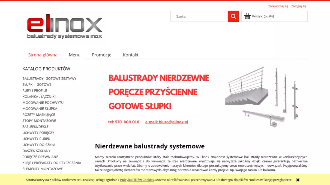 Zrzut ekranu strony Balustrady nierdzewne - Elinox