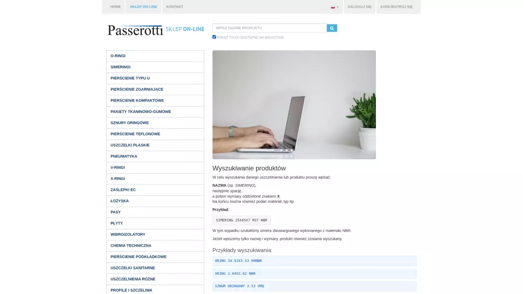 Zrzut ekranu strony Uszczelnienia techniczne - Sklep Passerotti