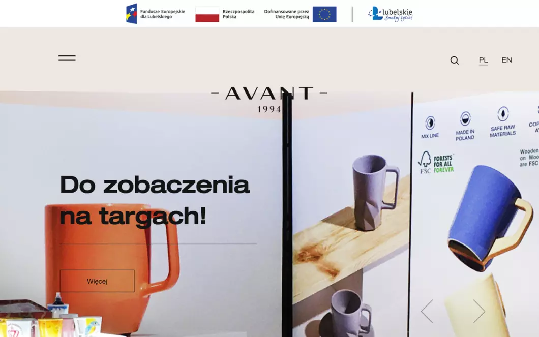 Zrzut ekranu strony Producent kubków ceramicznych - Avant
