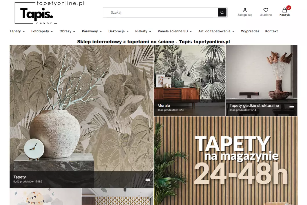Zrzut ekranu strony Sklep z tapetami tapetyonline.pl