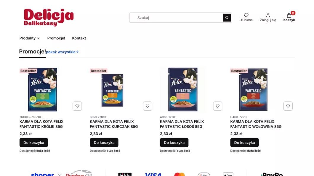 Zrzut ekranu strony Delikatesy Delicja