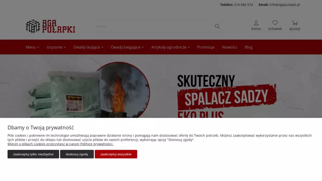 Zrzut ekranu strony Środki do zwalczania szkodników Aga Pułapki