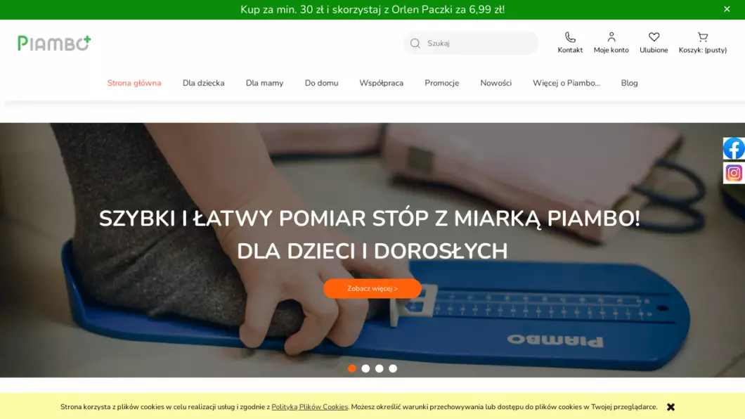 Zrzut ekranu strony Piambo - akcesoria dla dzieci i niemowlaków