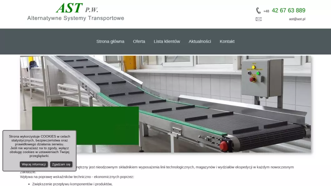 Zrzut ekranu strony AST - przenośniki, taśmociągi, transportery