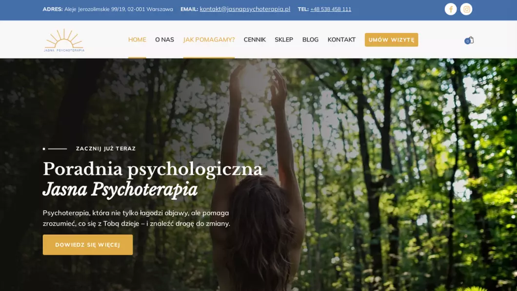 Zrzut ekranu strony Centrum Psychoterapii i Terapii Seksuologicznej | Jasna Psychoterapia Warszawa