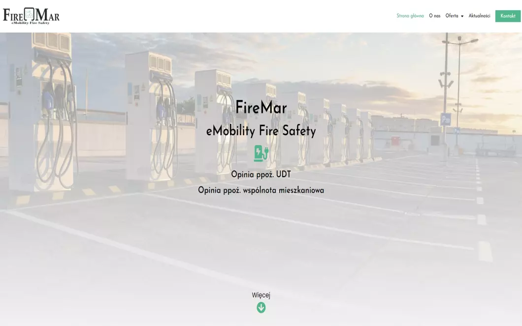 Zrzut ekranu strony Opinie ppoż. elektromobilność FireMar