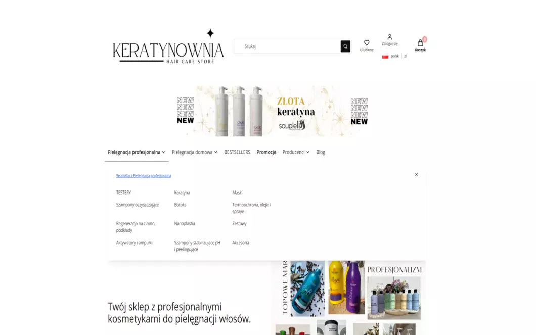 Zrzut ekranu strony Keratynownia