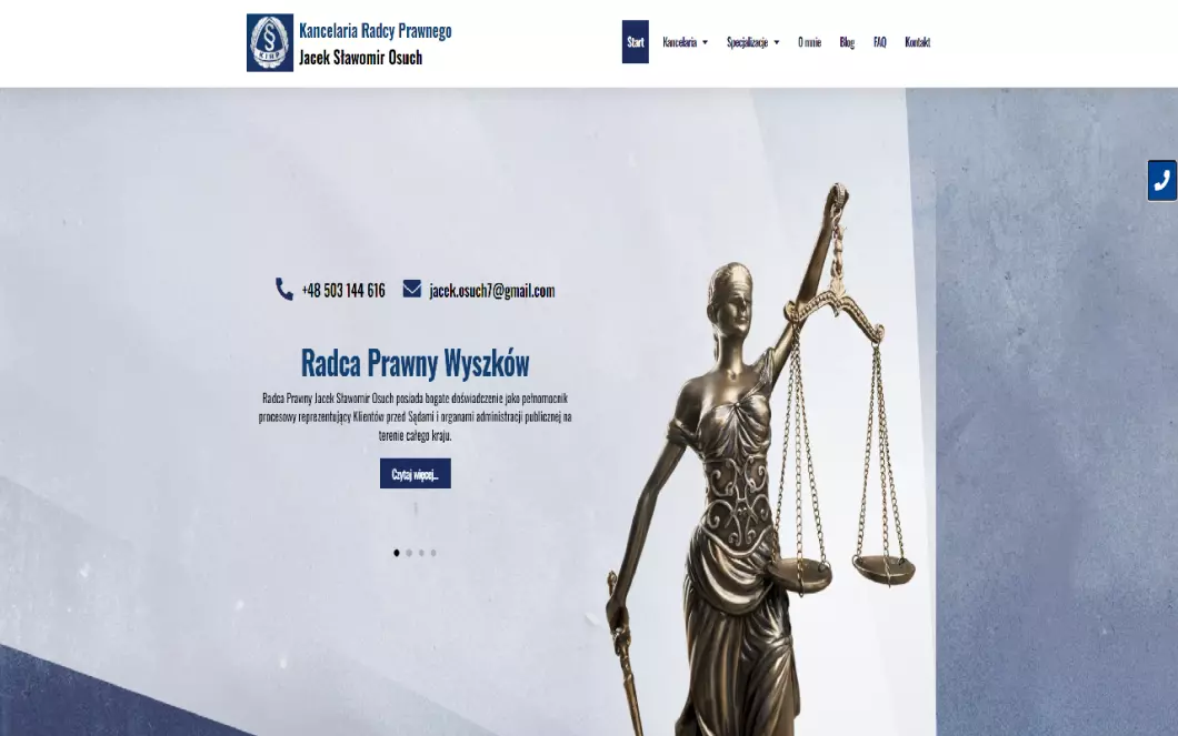 Zrzut ekranu strony Kancelaria Radcy Prawnego Jacek Sławomir Osuch