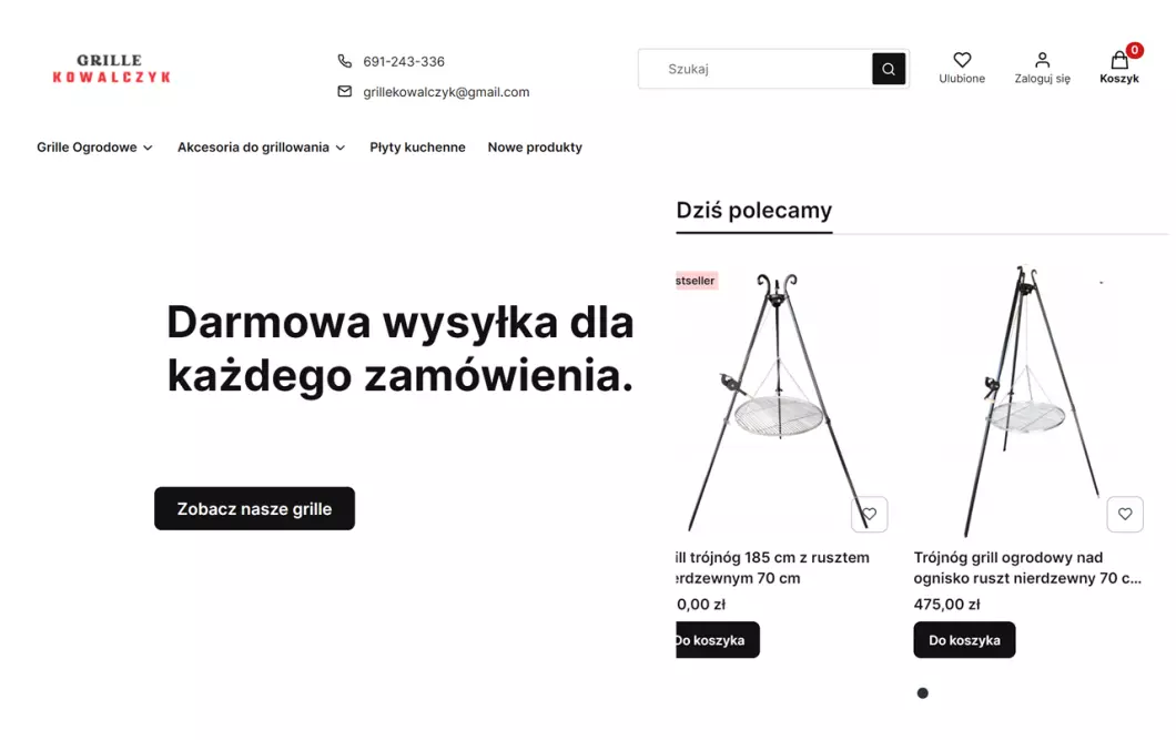 Zrzut ekranu strony Sklep z grillami | Grille Kowalczyk