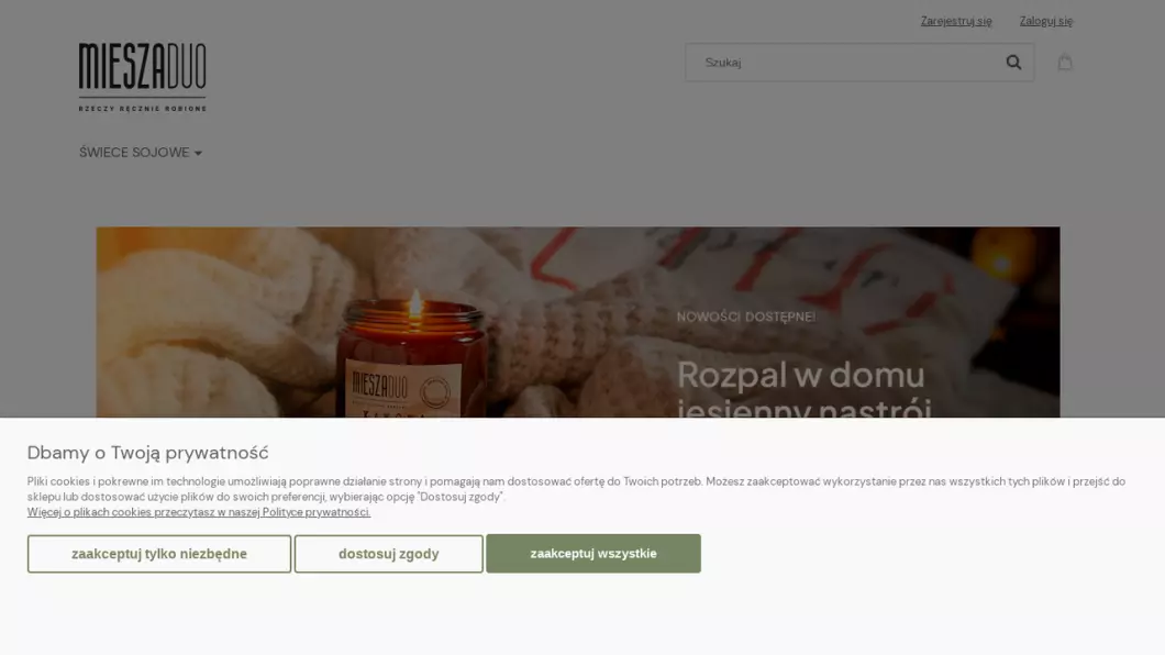 Zrzut ekranu strony Świece sojowe handmade, ręcznie robione | Sklep internetowy MIESZADUO