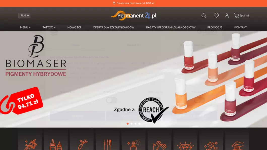 Zrzut ekranu strony Sklep kosmetyczny Permanent24.pl