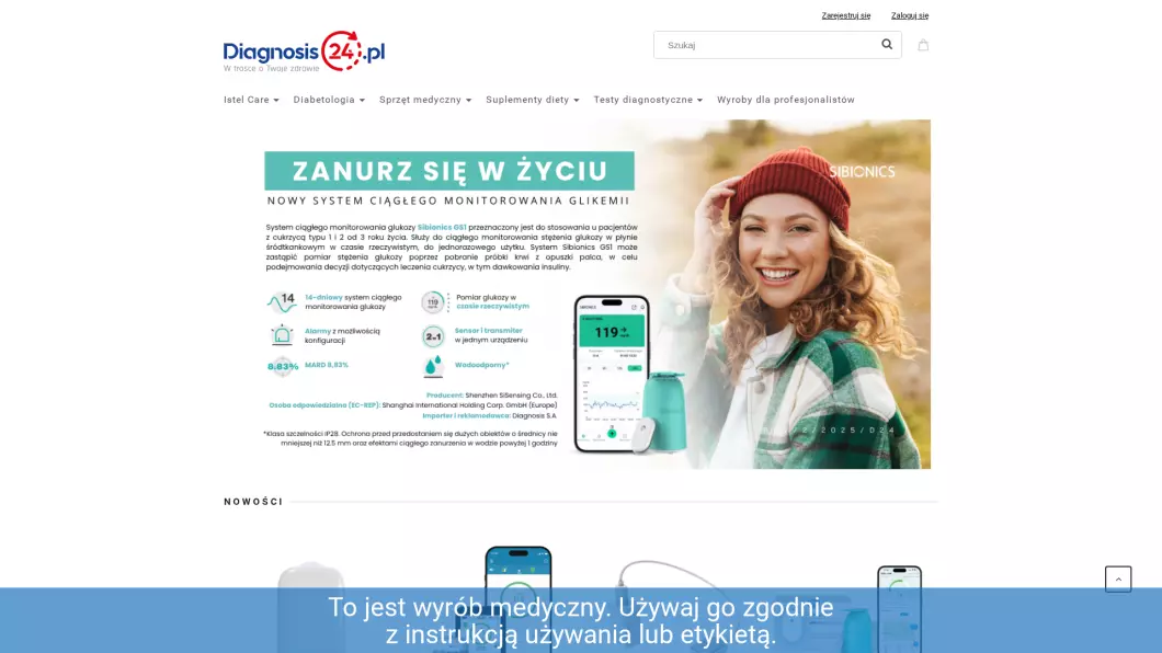 Zrzut ekranu strony sklep medyczny online - Diagnosis24.pl