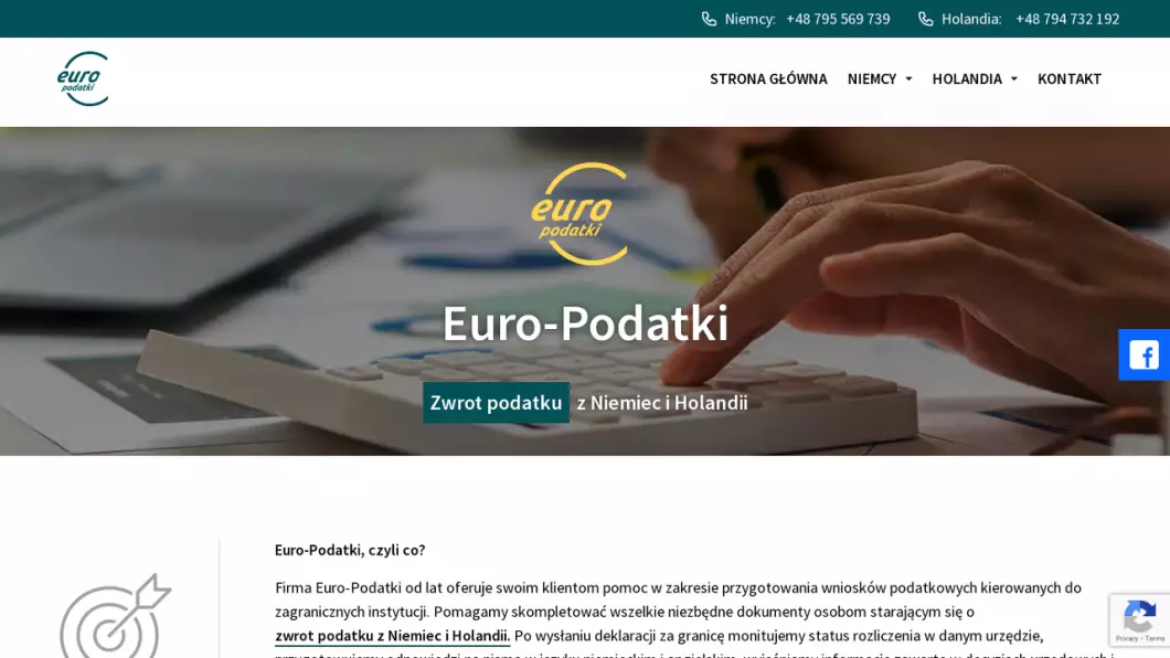 Zrzut ekranu strony Euro Podatki - Pomoc w podatkach zagranicznych