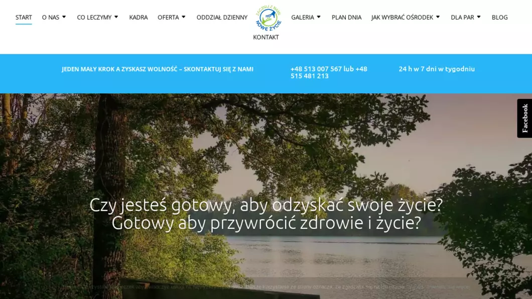 Zrzut ekranu strony Prywatny ośrodek leczenia uzależnień Nowe Życie
